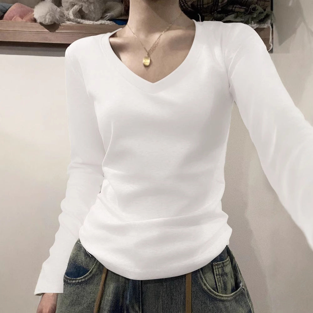 New German Velvet Round Neck Straight Shoulder Long Sleeve T-shirt-D24110438