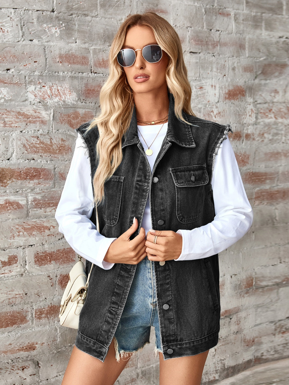 we57 Raw Hem Sleeveless Button Up Denim Vest