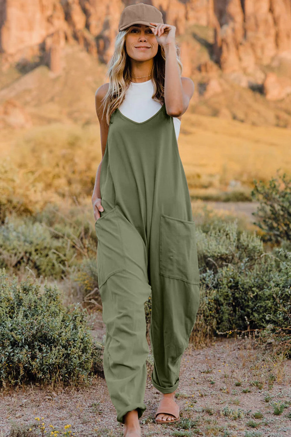 we44 V-Neck Sleeveless Jumpsuit with Pockets