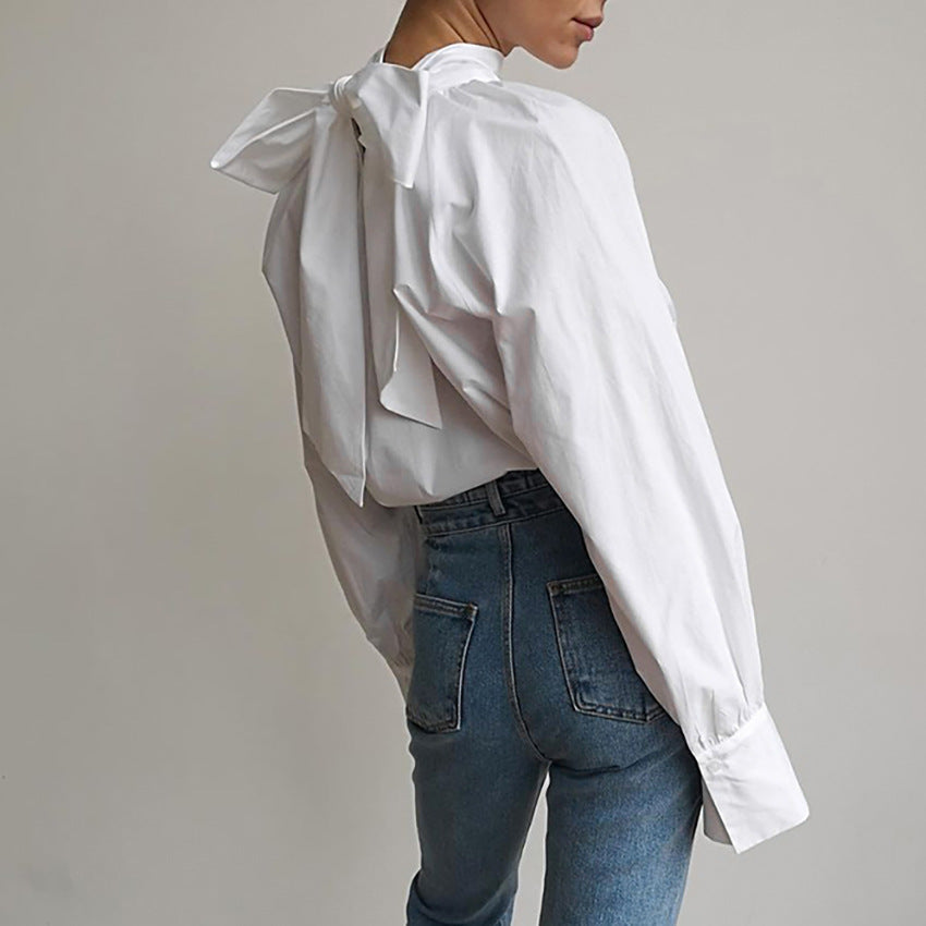 French Vintage Oversized Bow Blouse