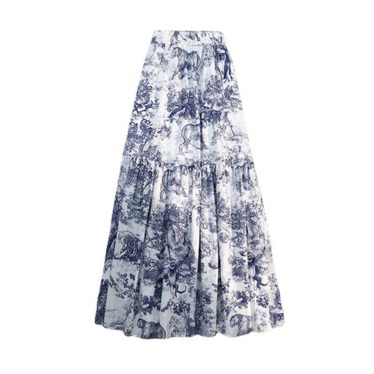 Animal Porcelain A-line Printed Pleated Skirt