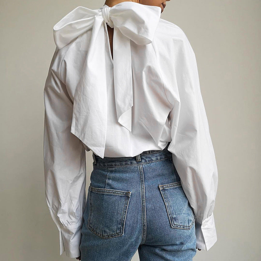 French Vintage Oversized Bow Blouse