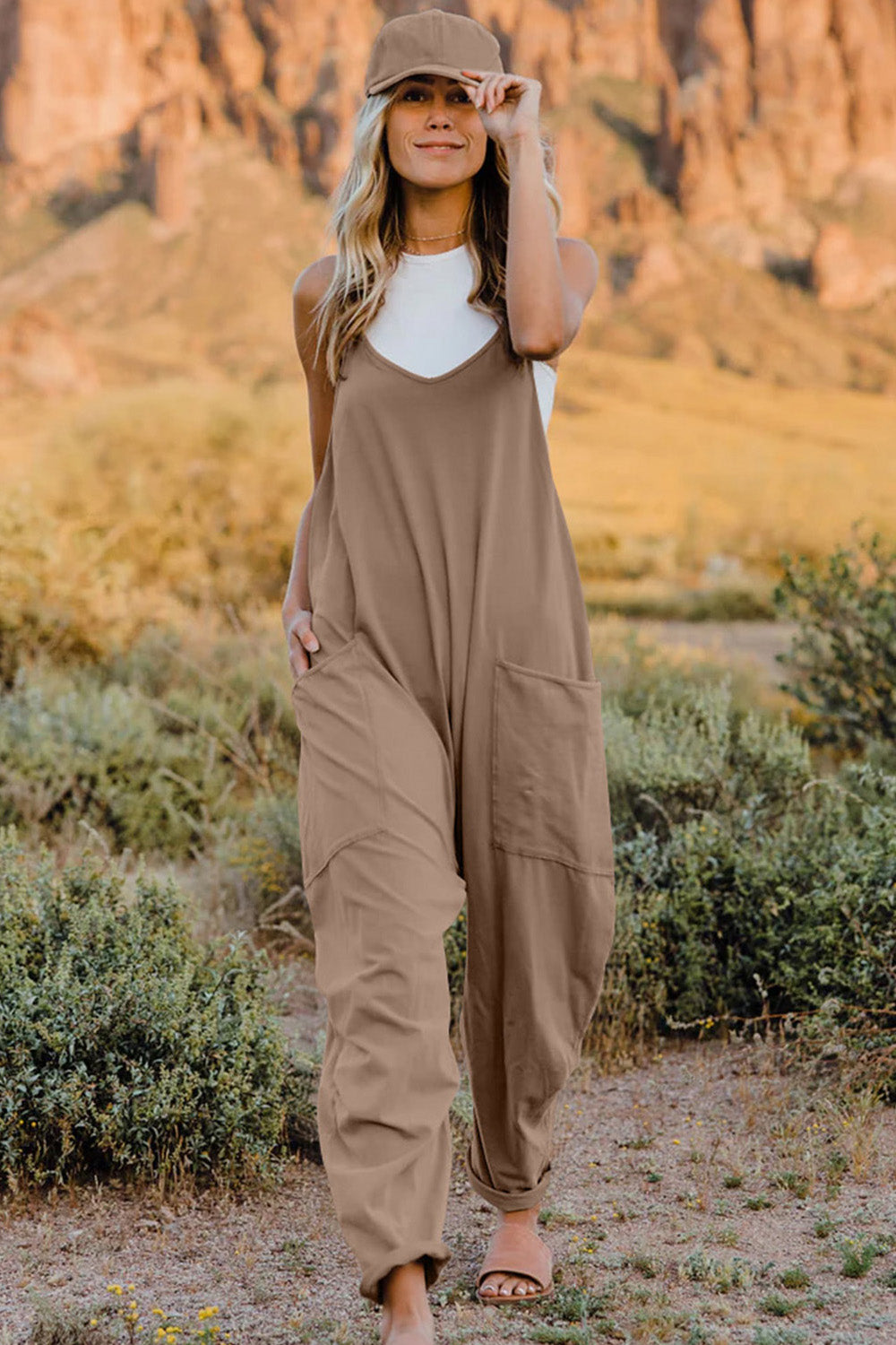 we44 V-Neck Sleeveless Jumpsuit with Pockets