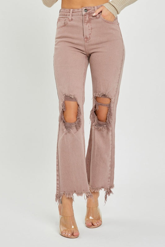 we99 Rose Distressed Ankle Bootcut Jeans