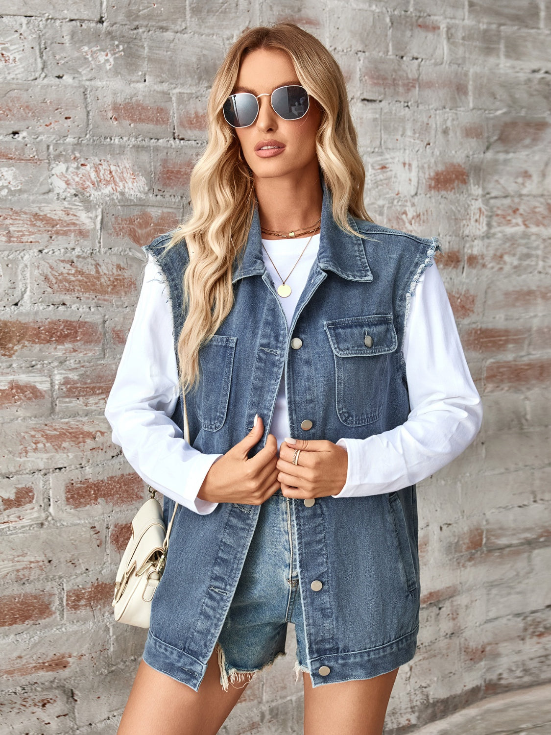 we57 Raw Hem Sleeveless Button Up Denim Vest