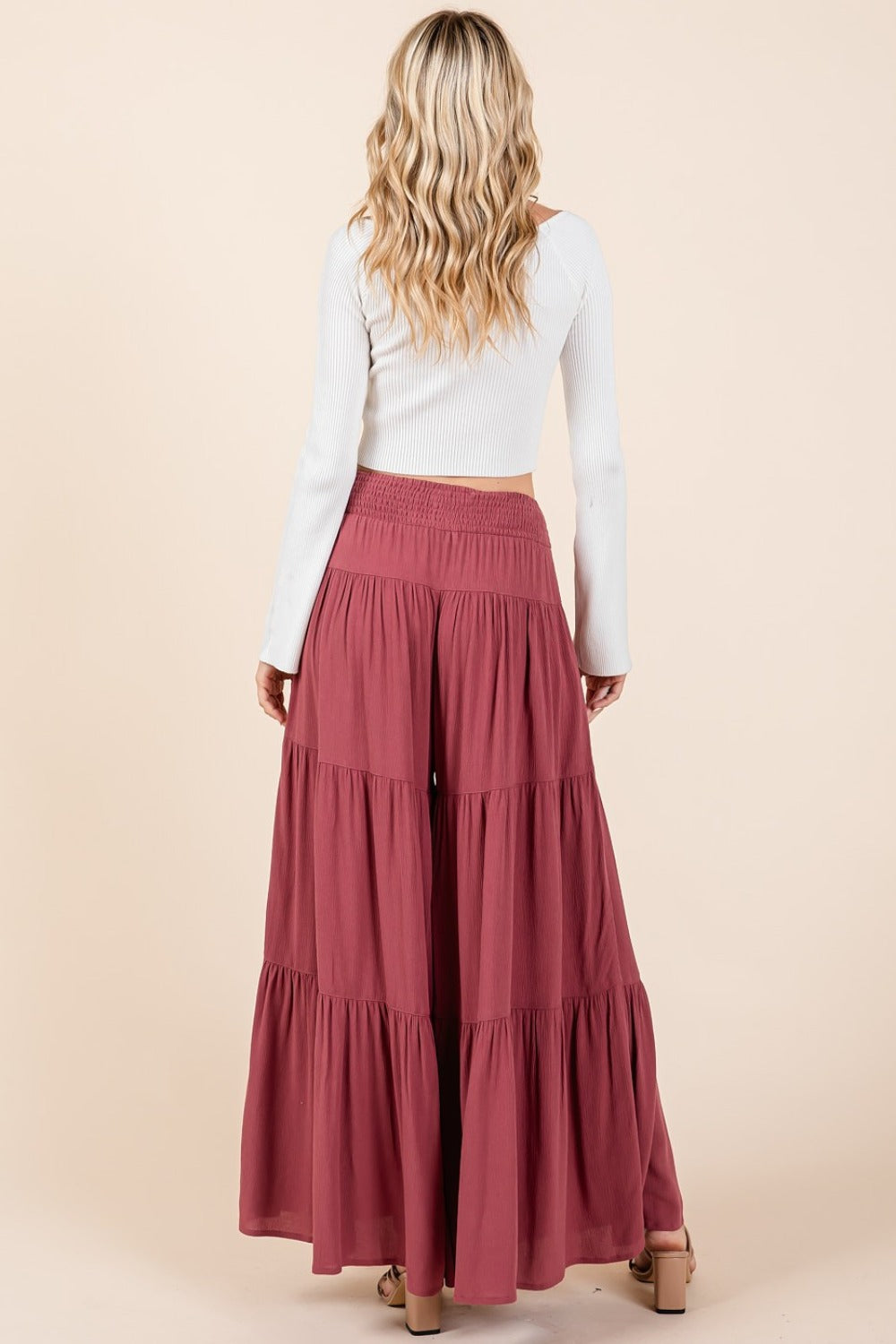 Rose Smocked Elastic Waist Wide Leg Pants