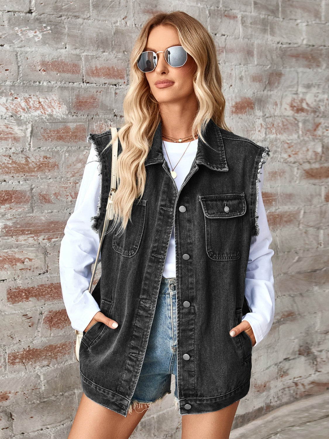 we57 Raw Hem Sleeveless Button Up Denim Vest