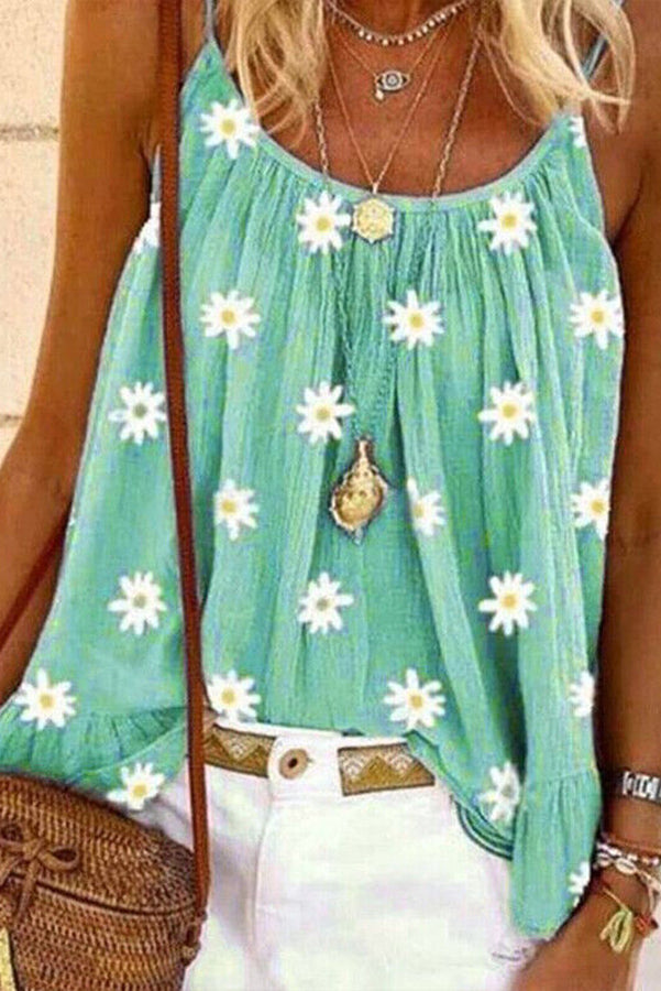 Summer Lady's Daisy Print Camisole Top