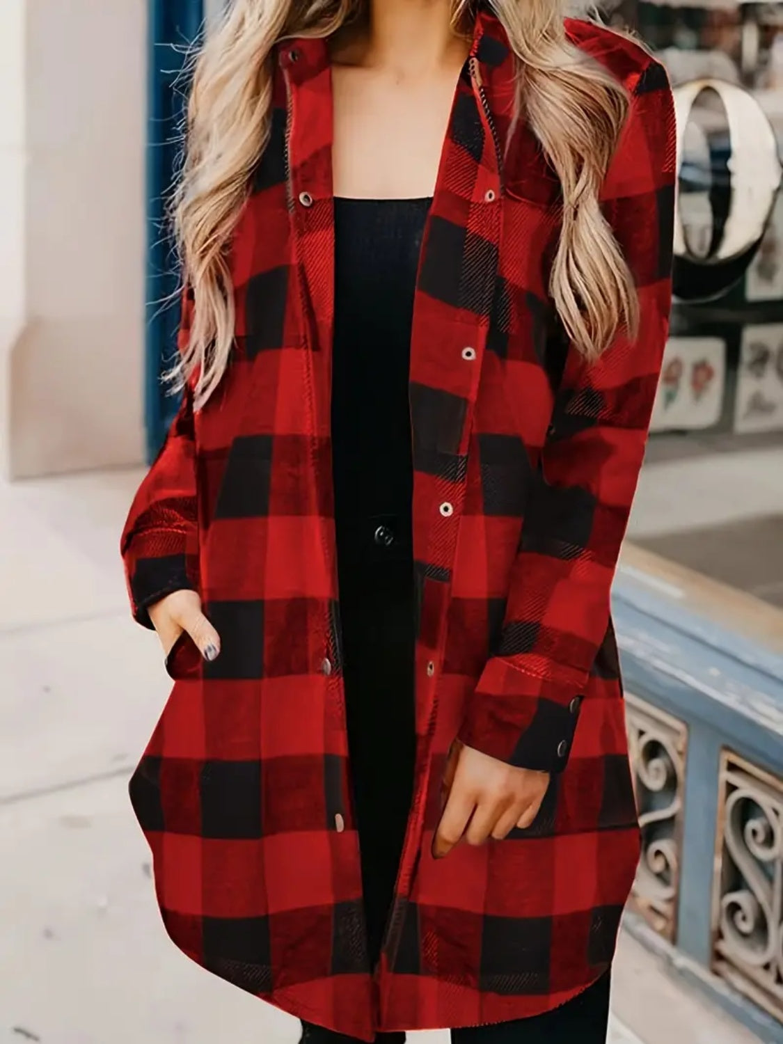 we84 Plaid Collared Long Sleeve Shacket