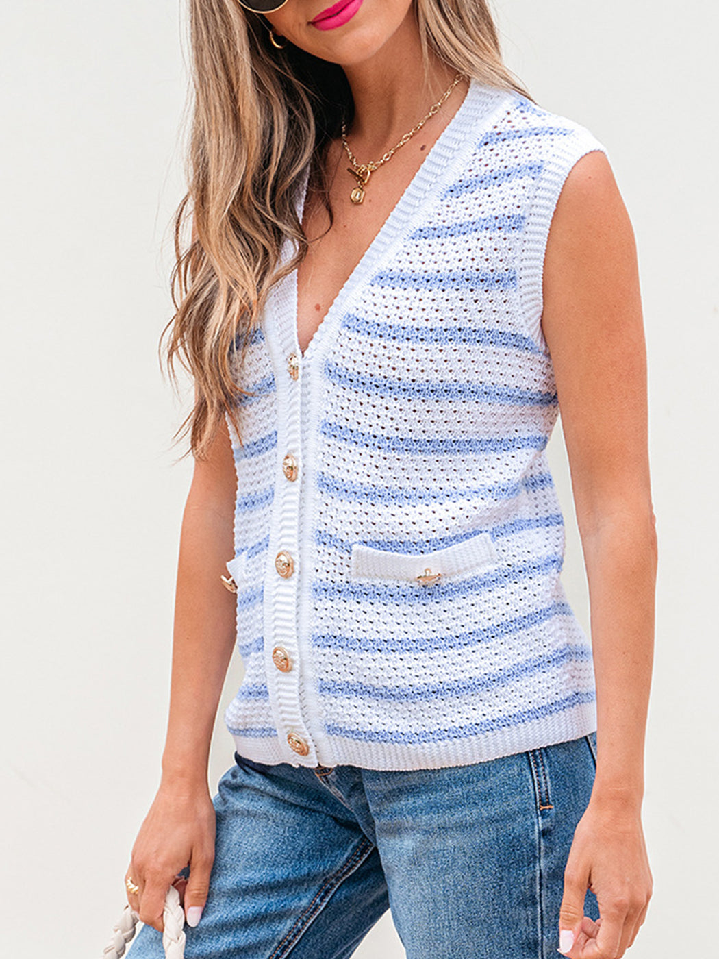 2025 Spring Summer Casual Versatile Knitting Striped Tank Top for Female CGK208