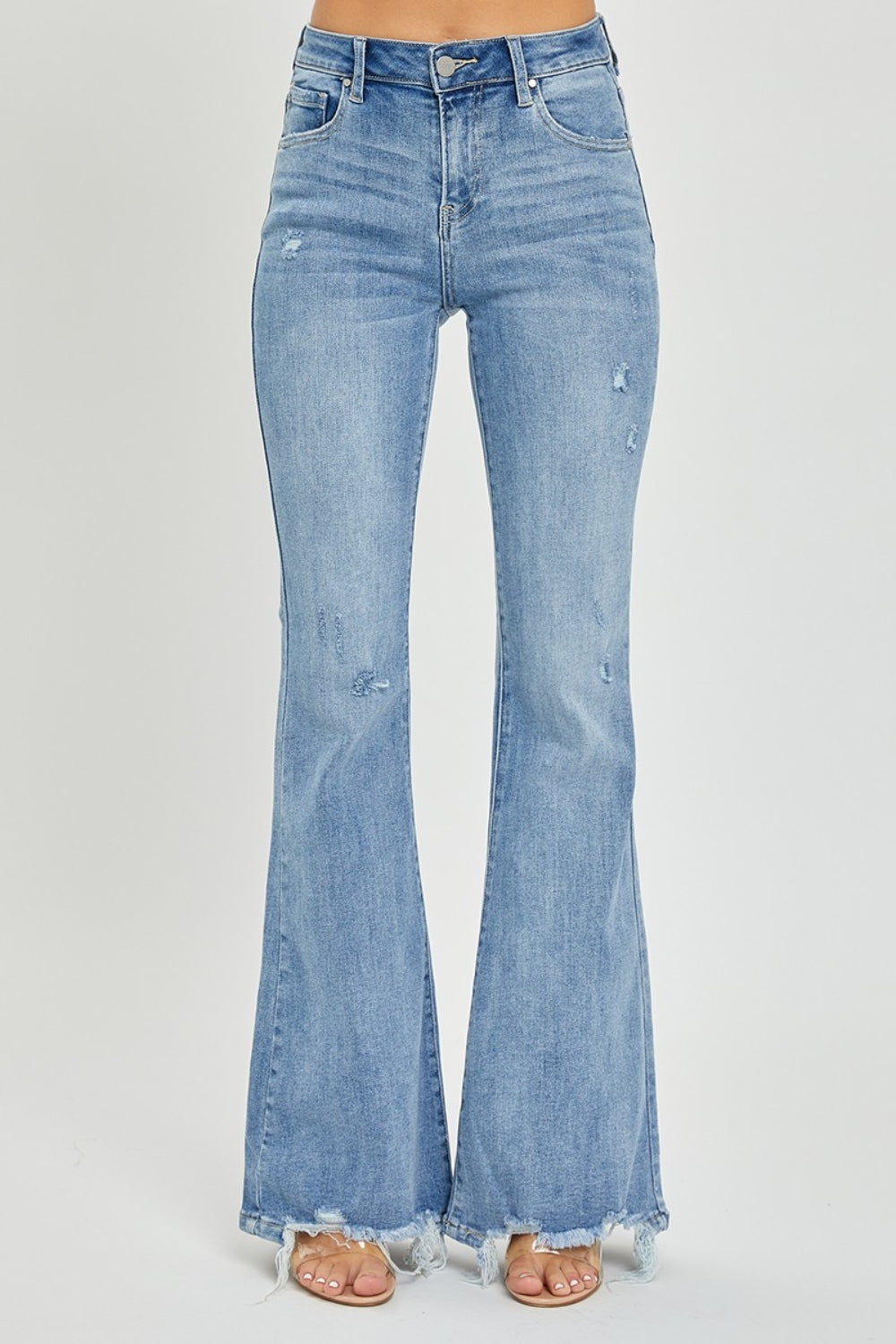 we92 High Rise Frayed Hem Flare Jeans