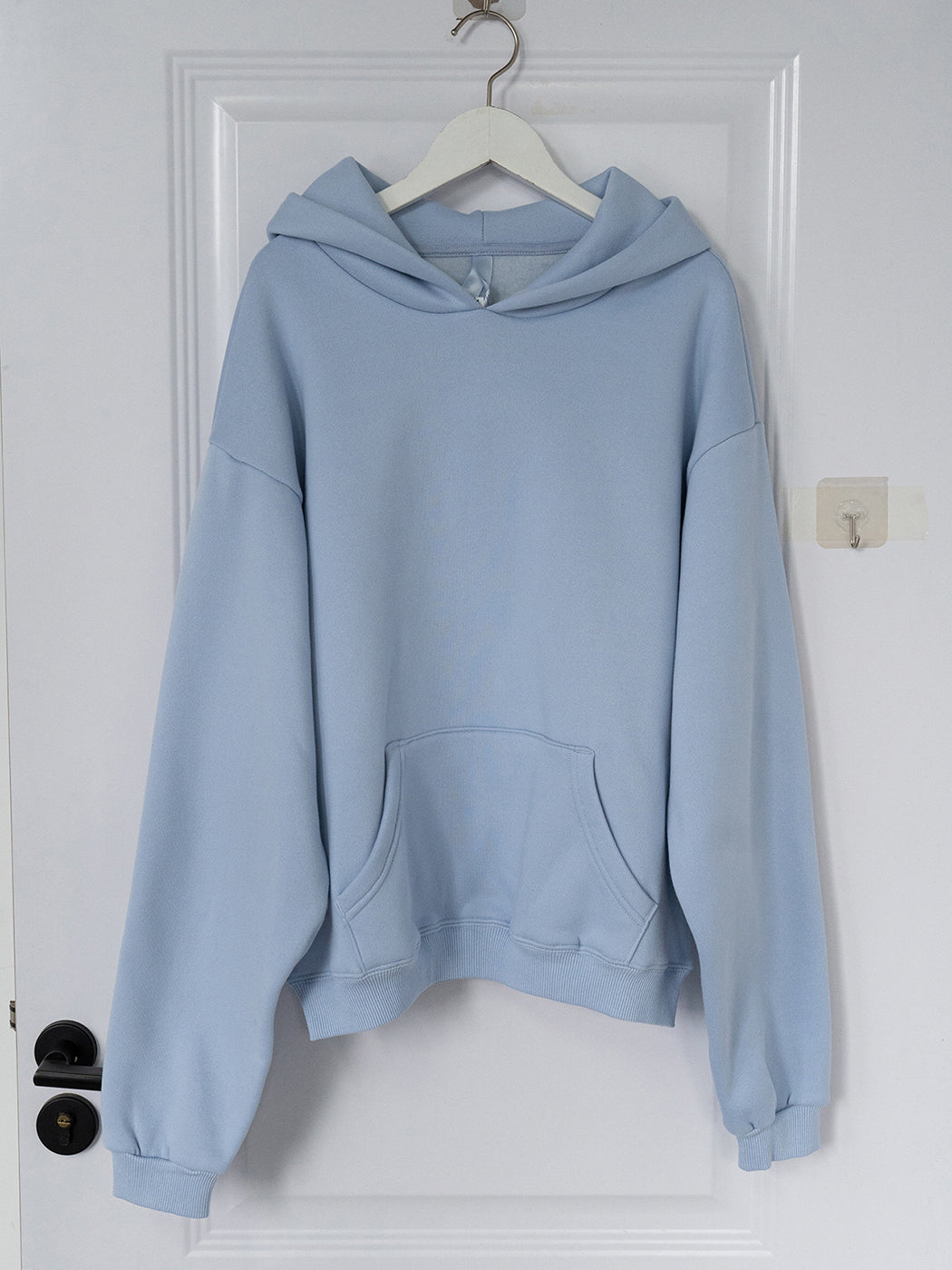 We190 Blue Style Solid Color Sweatshirt Casual Loose Hoodie Top Cotton Blend