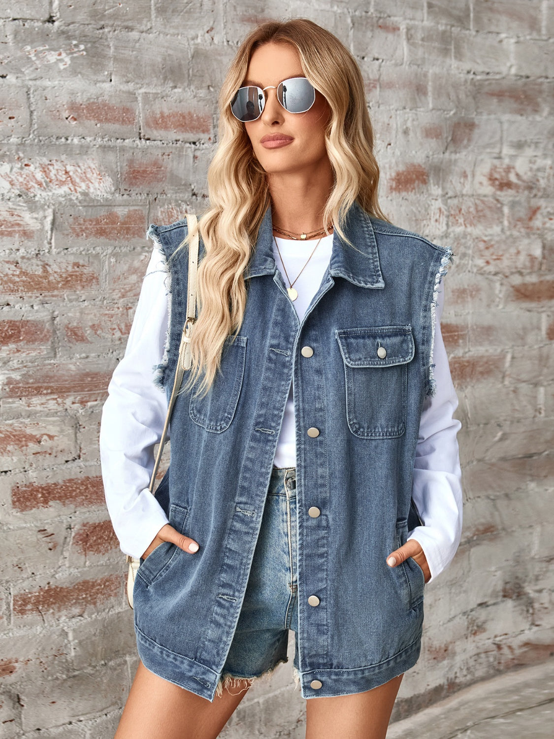 we57 Raw Hem Sleeveless Button Up Denim Vest