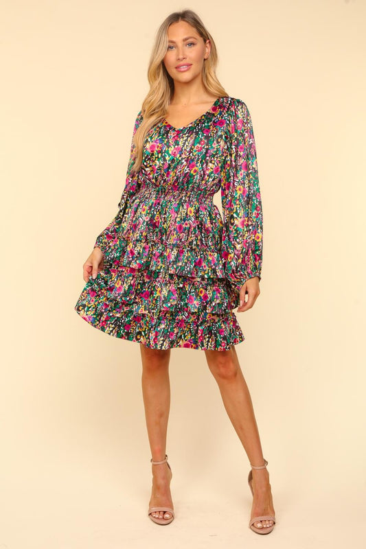 Satin Floral Layered Dress