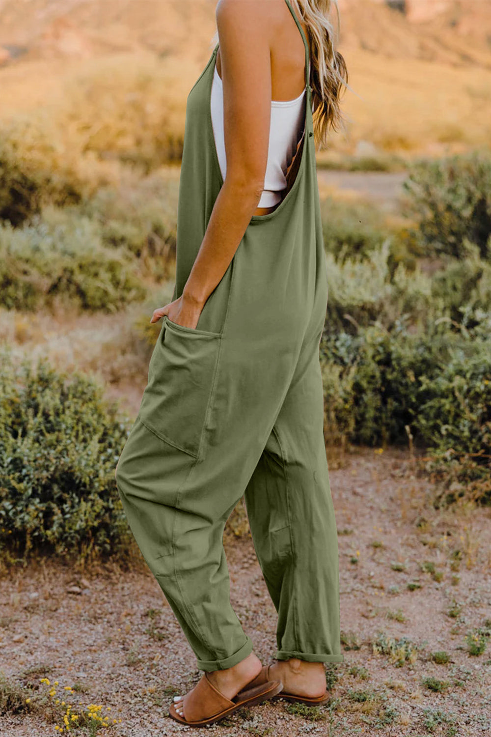 we44 V-Neck Sleeveless Jumpsuit with Pockets