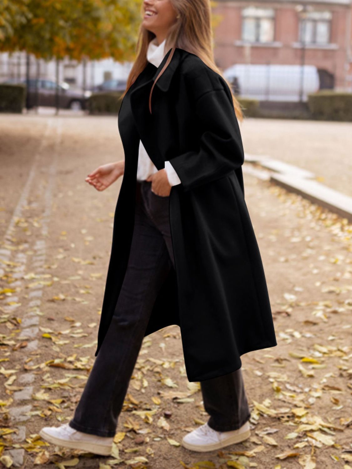 Long Black Coat with Pockets