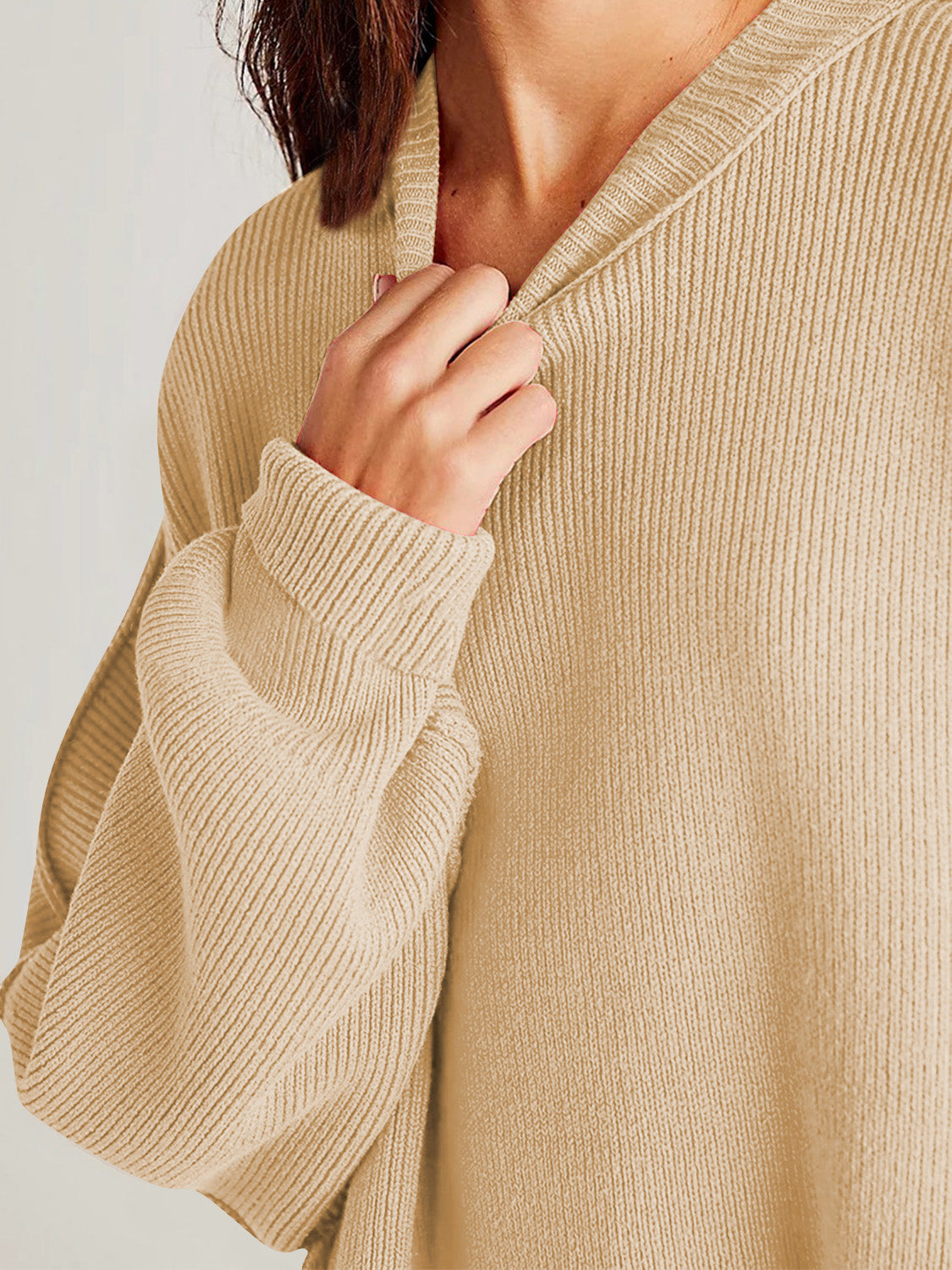 we81 Side Slit Round Neck Long Sleeve Sweater