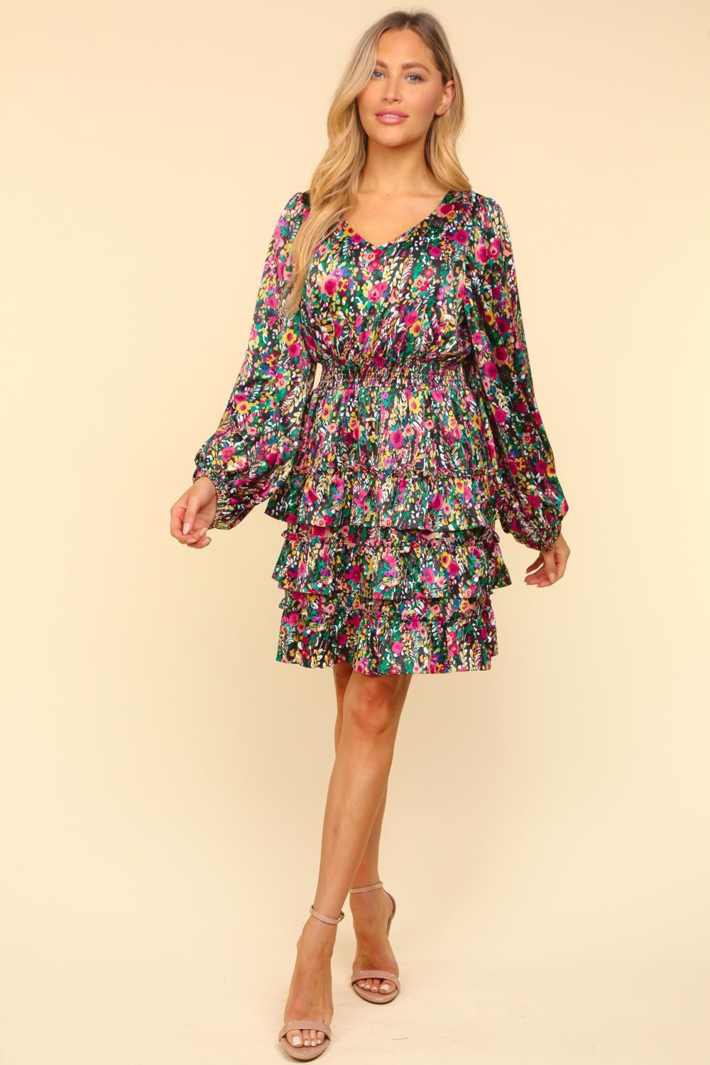 Satin Floral Layered Dress