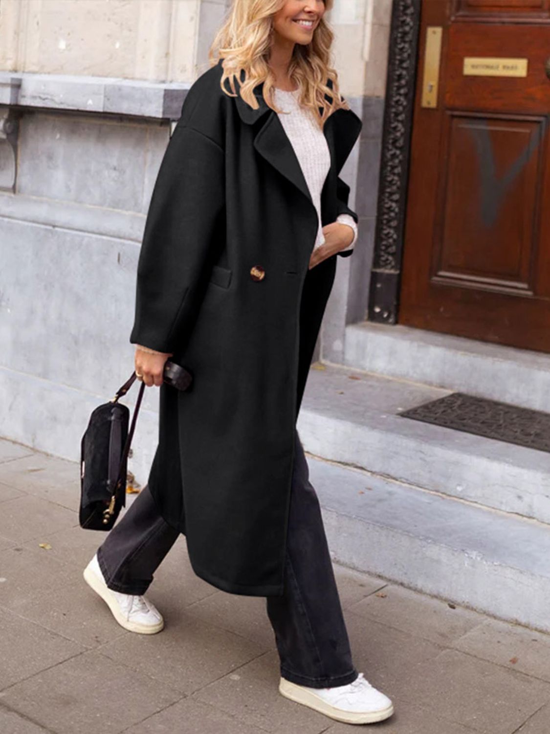 Long Black Coat with Pockets