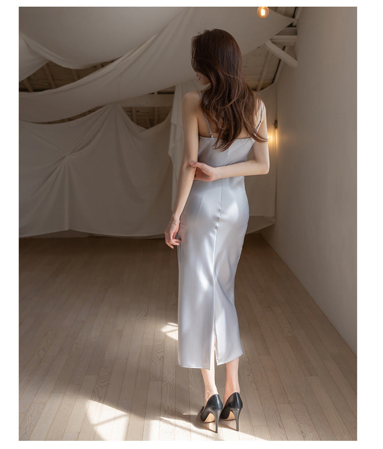 Satin Women's Suspender Long Skirt