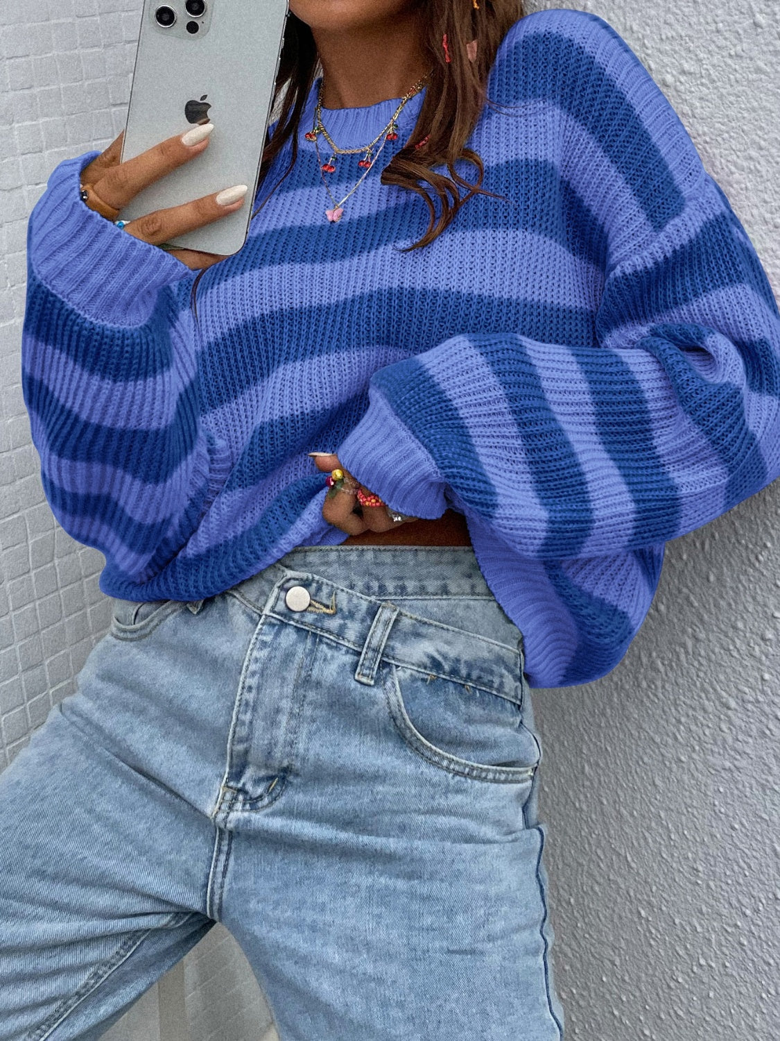 we35 Two-Tone Striped Sweater