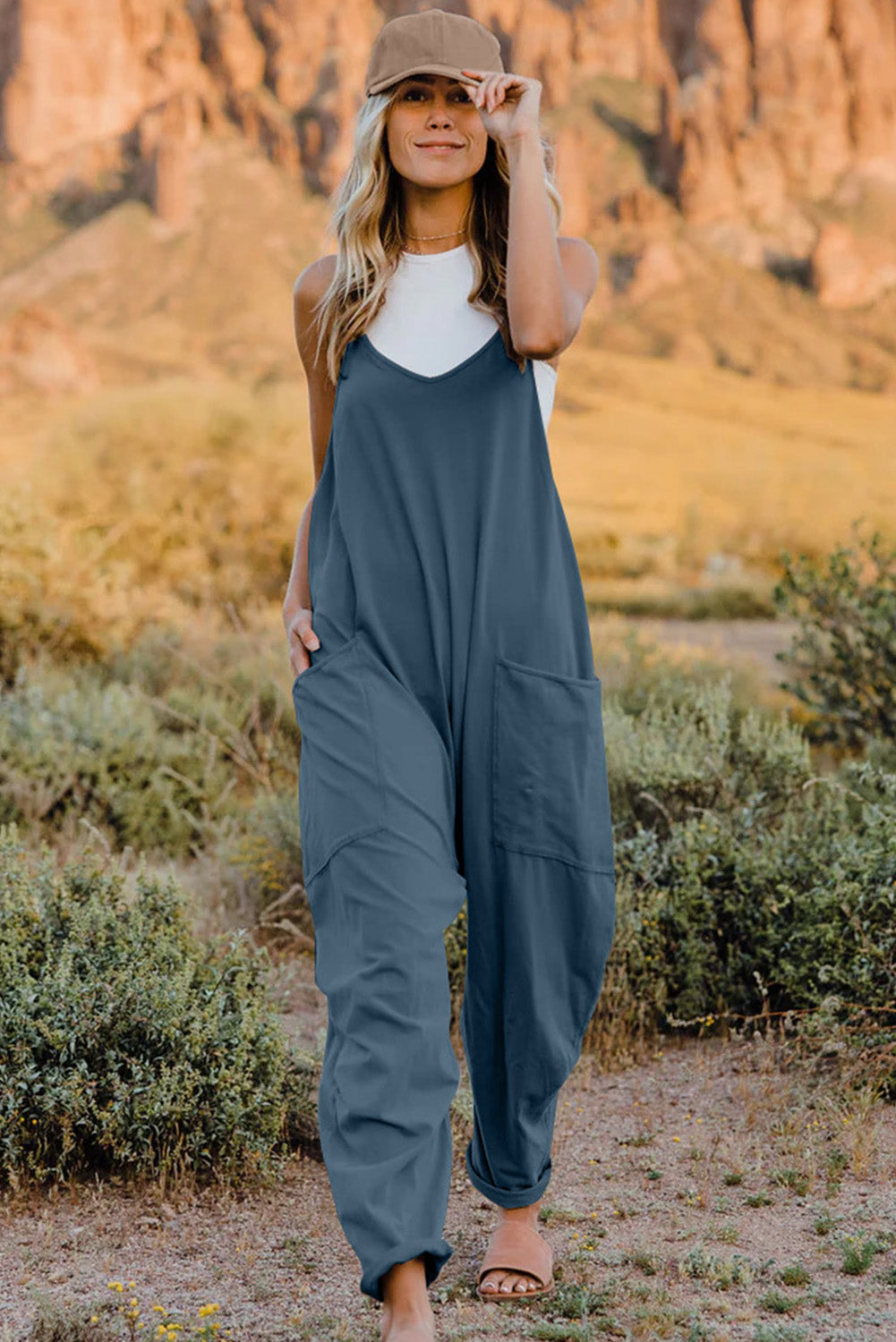 we44 V-Neck Sleeveless Jumpsuit with Pockets