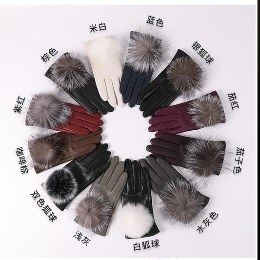 Autumn and Winter Warm Fleece Outdoor Multi-color Leather Gloves