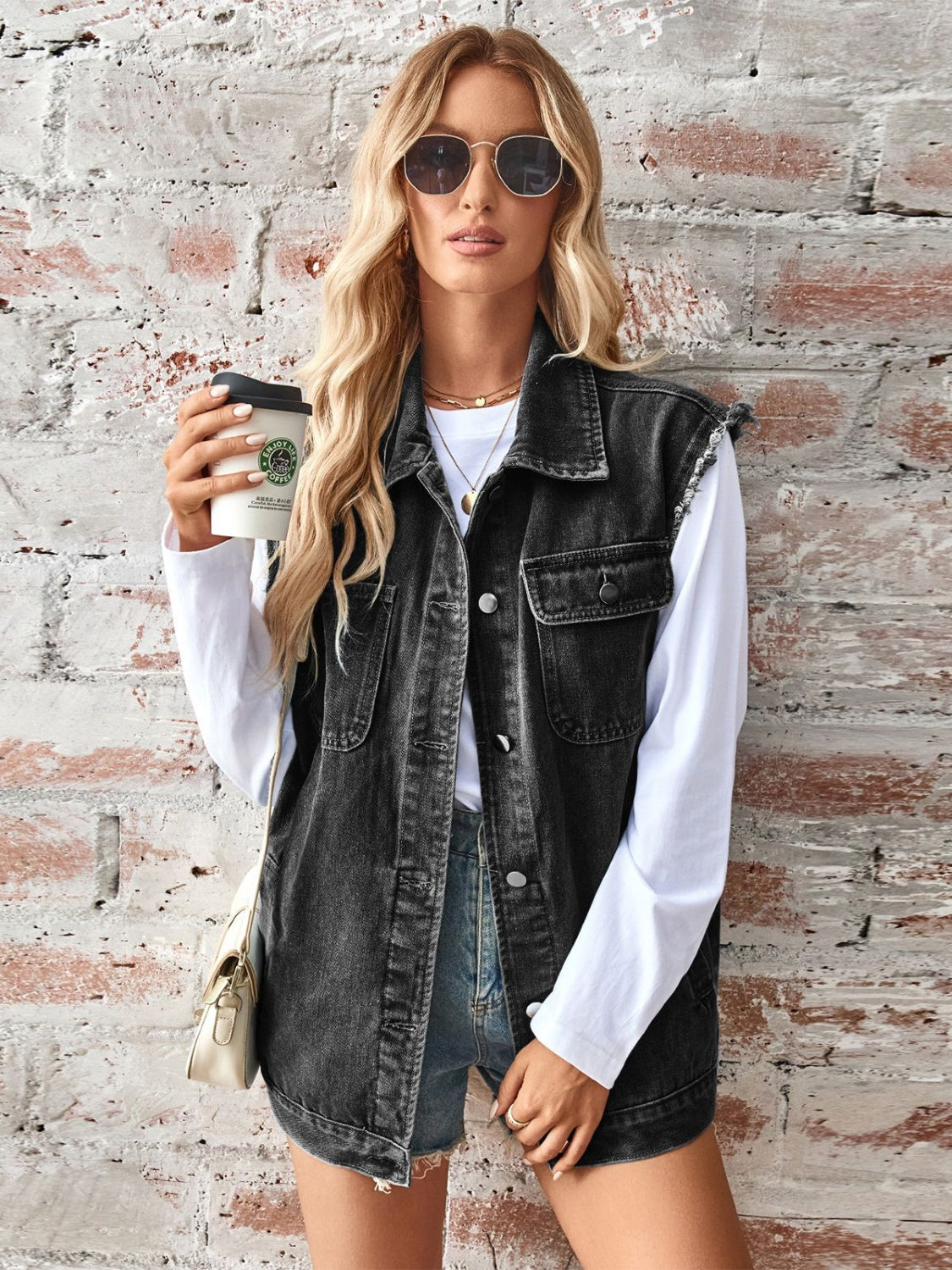 we57 Raw Hem Sleeveless Button Up Denim Vest