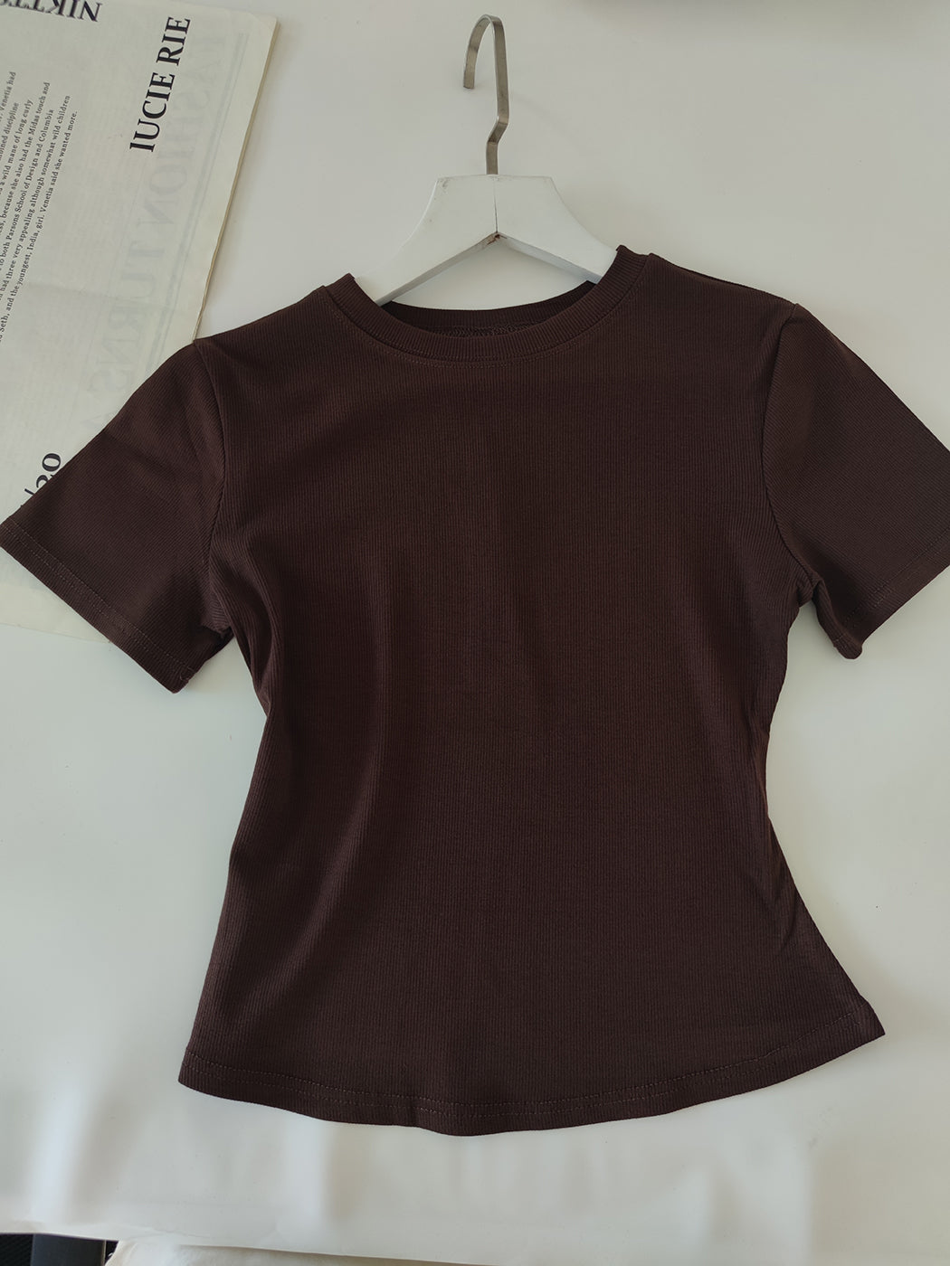 We108 Solid Color Ribbed Short Sleeve Women T-shirts Cotton Tees 12 Colors