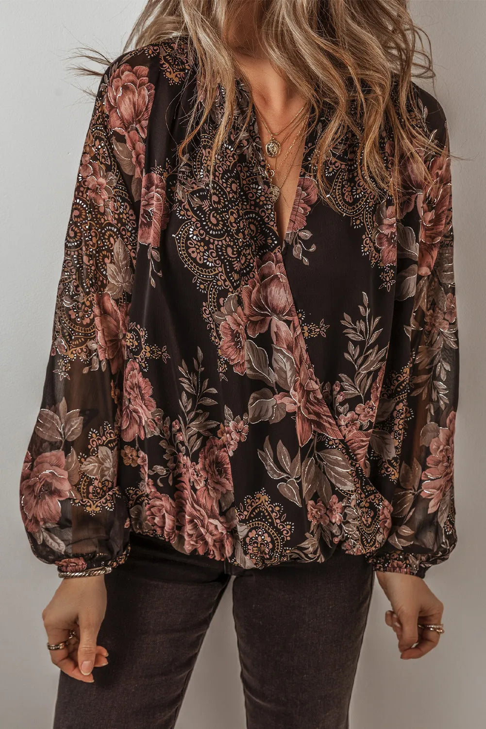 Black Multi Print Long Sleeve Blouse