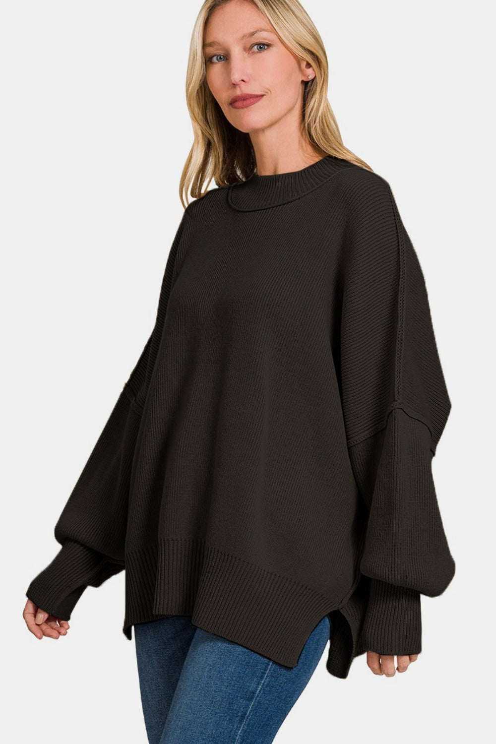 we206 Black Side Slit Oversize Sweater