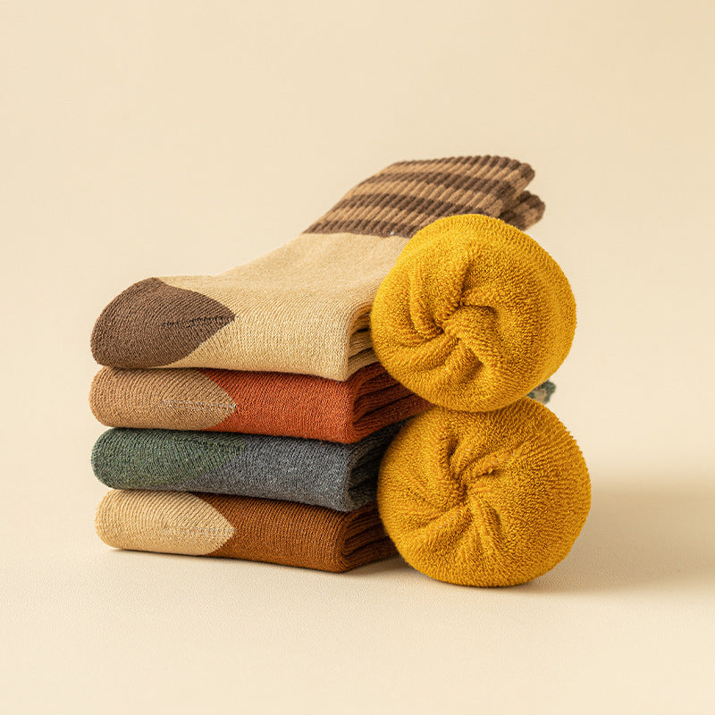 Women's Autumn and Winter Terry Socks Mid-length Plus Velvet Thick Towel Socks