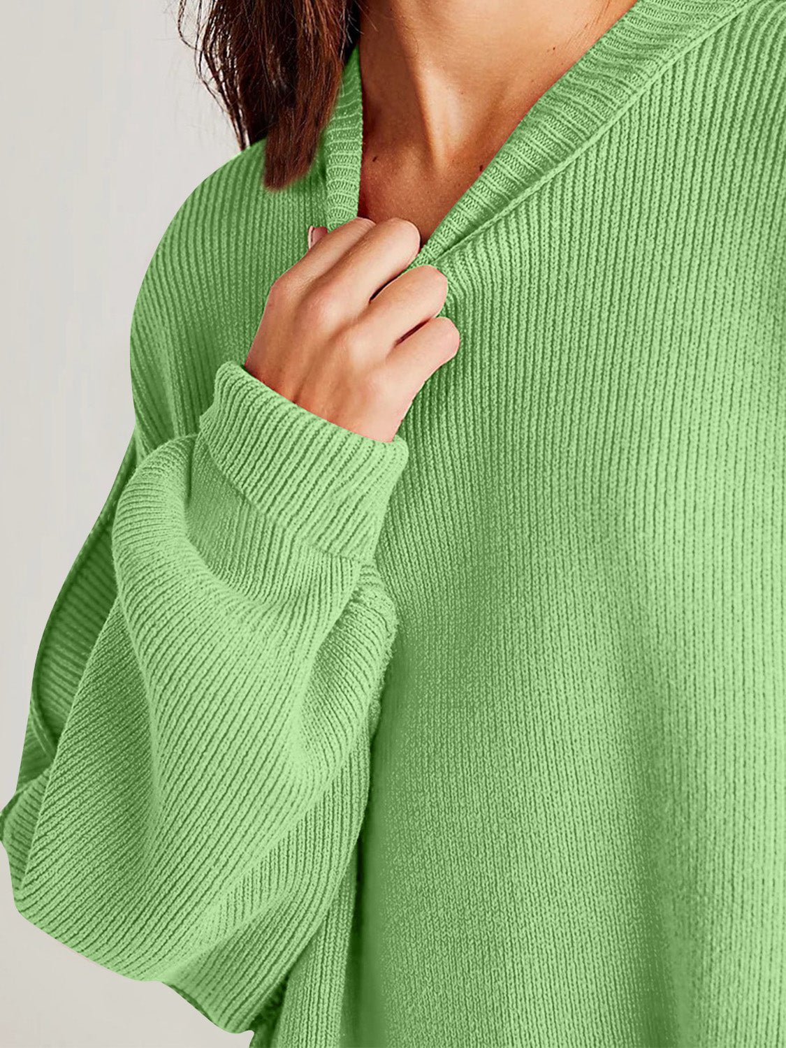 we81 Side Slit Round Neck Long Sleeve Sweater