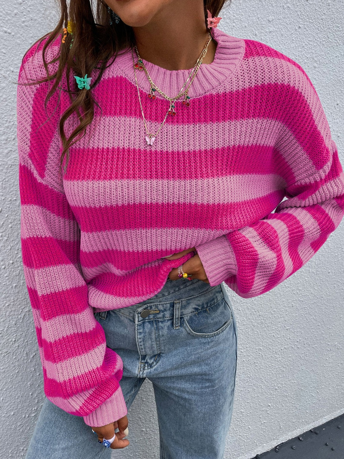 we35 Two-Tone Striped Sweater