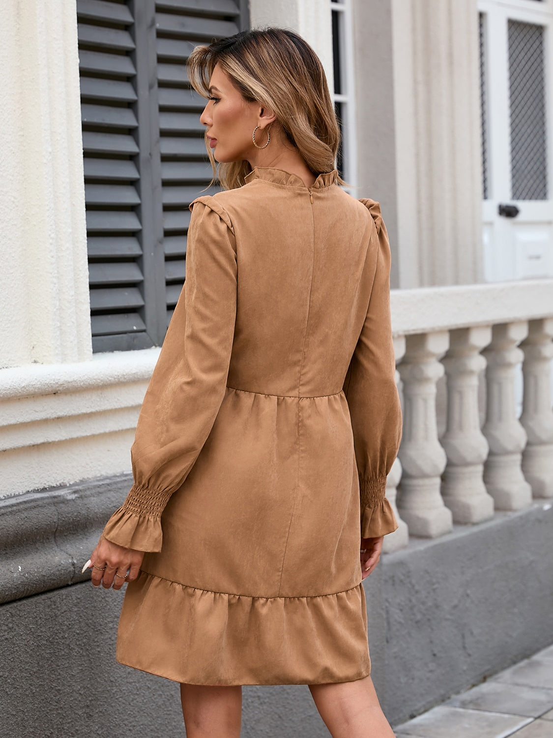 we199 Caramel Mock Neck Long Sleeve Dress