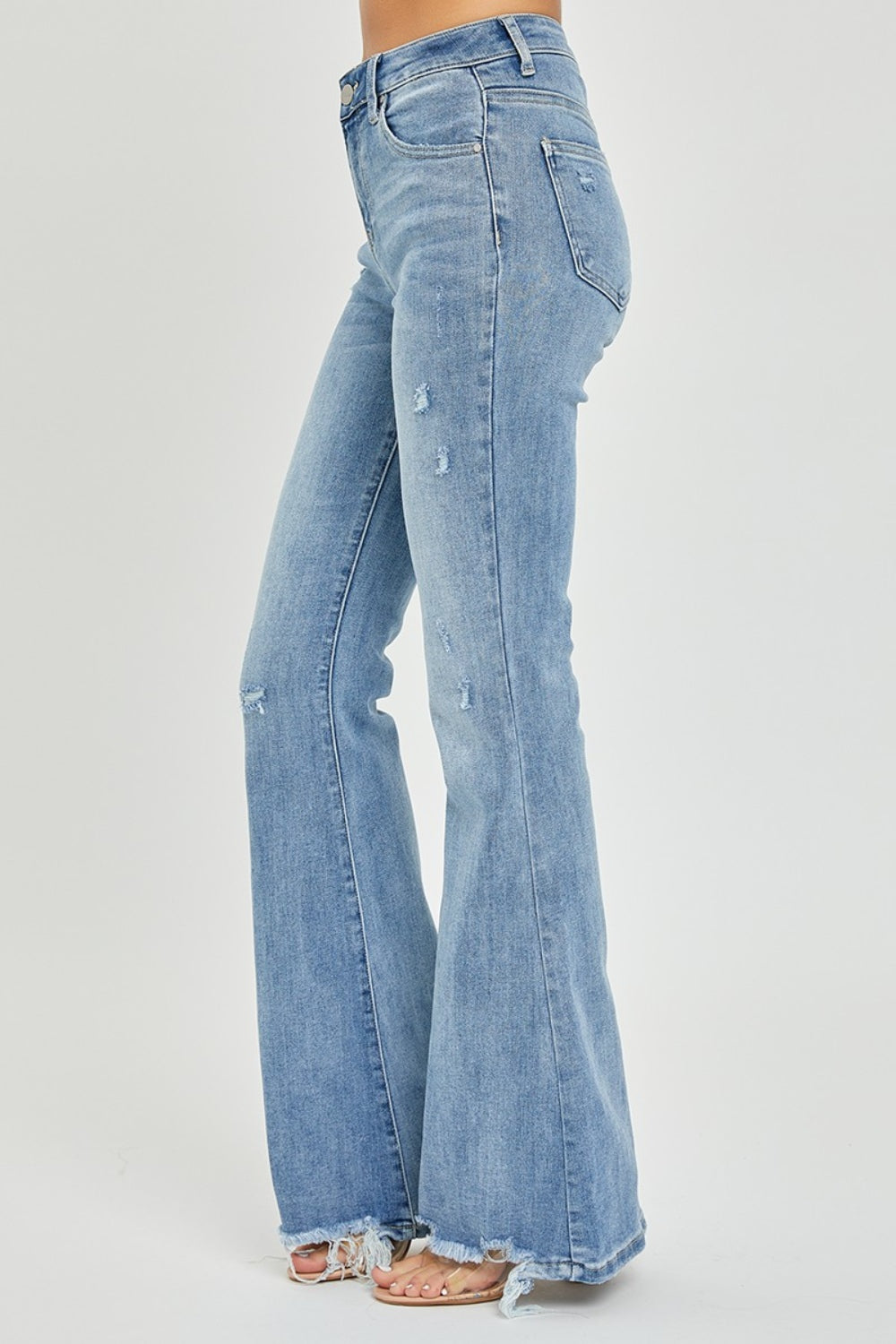 we92 High Rise Frayed Hem Flare Jeans