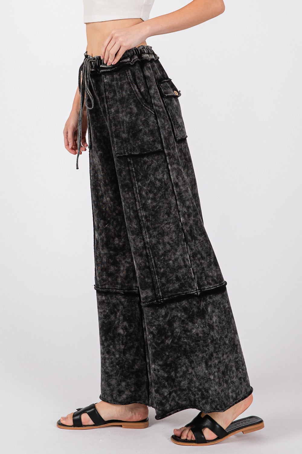 we78 Ash Mineral Wash Terry Wide Leg Pants