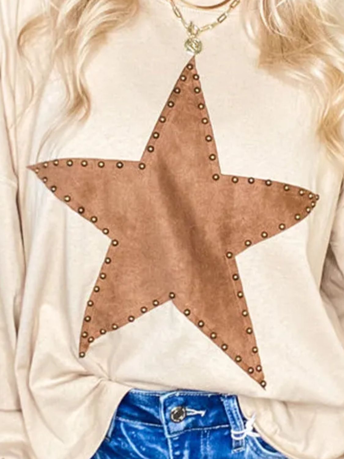 we80 Star Round Neck Long Sleeve Blouse