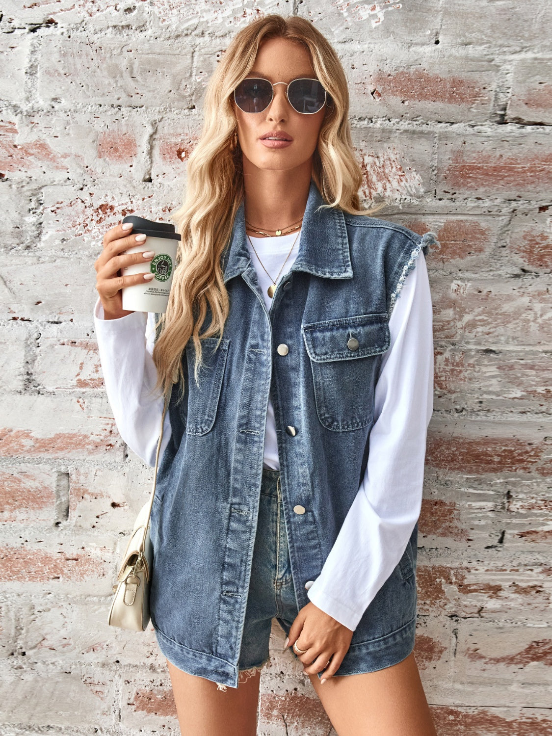 we57 Raw Hem Sleeveless Button Up Denim Vest