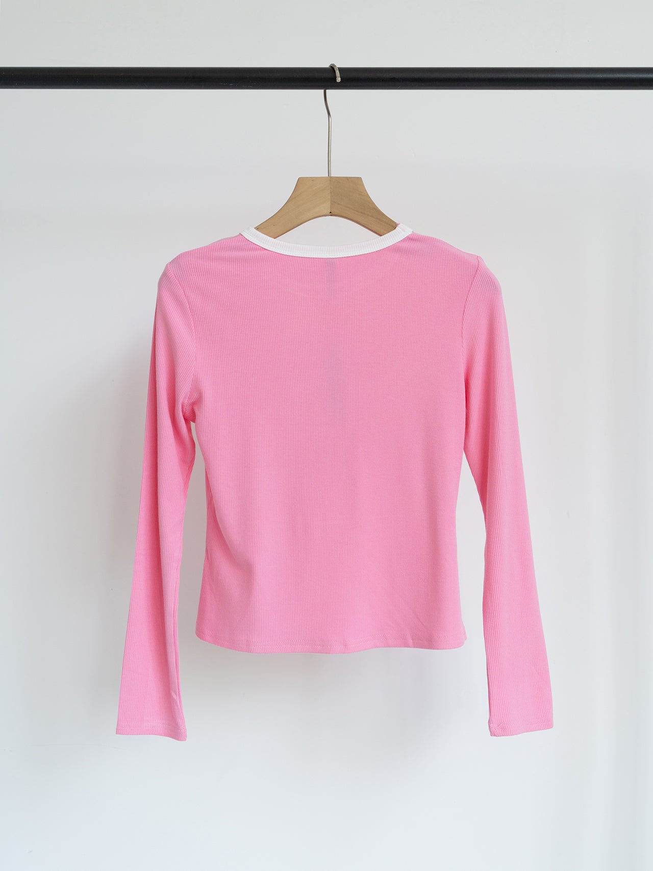 We105 Solid Color Cotton Ribbed Long Sleeve T-shirt